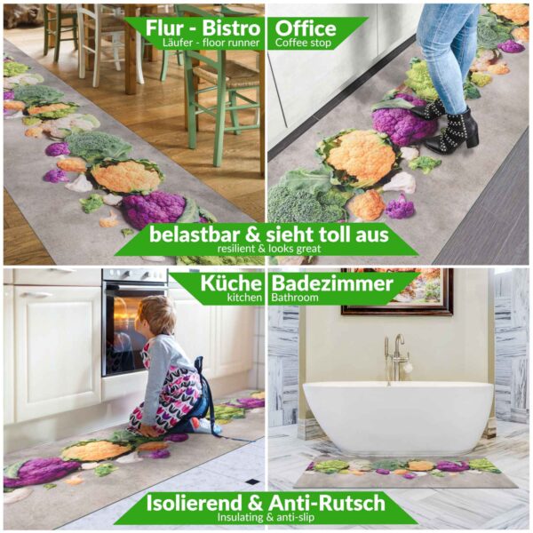 Küchenläufer waschbar Küchenteppich rutschfest Sprinty Cavolfiore 52cm Breite
