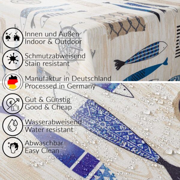 Stoff Tischdecke abwaschbar Tischwäsche Textil Tischtuch Baumwolle Polyester Maritim Outdoor Tischdecke Gartentischdecke