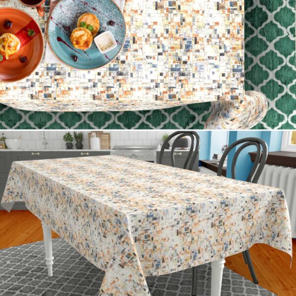 Stoff Tischdecke abwaschbar Tischwäsche Textil Tischtuch Baumwolle Polyester Holzmosaik Outdoor Tischdecke Gartentischdecke
