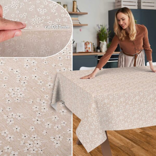 Stoff Tischdecke abwaschbar Tischwäsche Textil Tischtuch Baumwolle Polyester Violen Beige Outdoor Tischdecke Gartentischdecke
