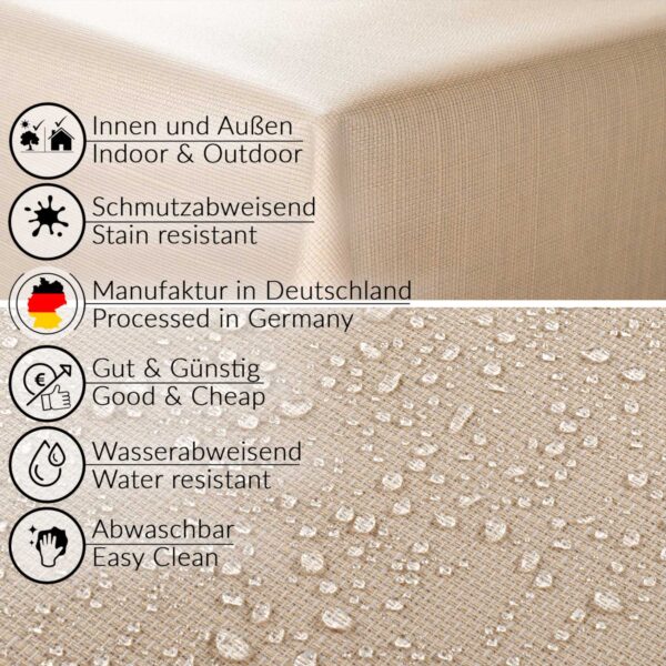 Stoff Tischdecke abwaschbar Tischwäsche Textil Tischtuch Baumwolle Polyester Beige Outdoor Tischdecke Gartentischdecke