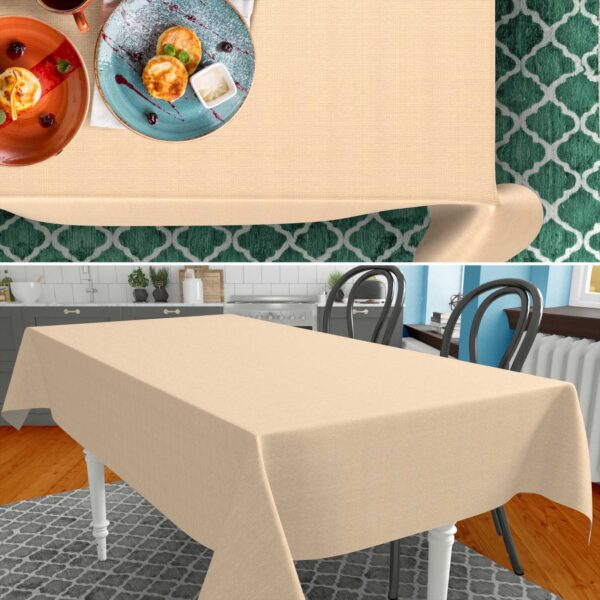 Stoff Tischdecke abwaschbar Tischwäsche Textil Tischtuch Baumwolle Polyester Beige Outdoor Tischdecke Gartentischdecke