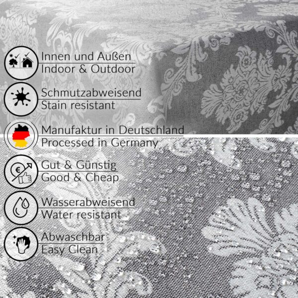 Stoff Tischdecke Tischwäsche Textil Tischtuch Baumwolle Polyester Jacquard Ornamente Meterware Premium Barock Grau Outdoor Tischdecke Gartentischdecke