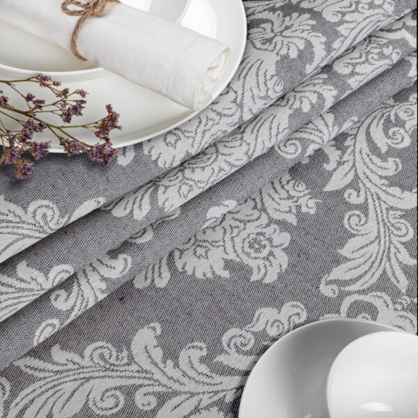 Stoff Tischdecke Tischwäsche Textil Tischtuch Baumwolle Polyester Jacquard Ornamente Meterware Premium Barock Grau Outdoor Tischdecke Gartentischdecke