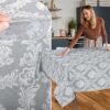Stoff Tischdecke Tischwäsche Textil Tischtuch Baumwolle Polyester Jacquard Ornamente Meterware Premium Barock Grau Outdoor Tischdecke Gartentischdecke