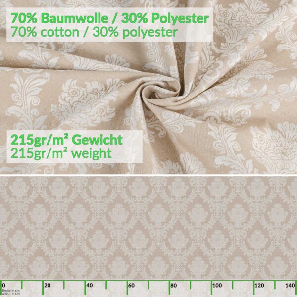 Stoff Tischdecke Tischwäsche Textil Tischtuch Baumwolle Polyester Jacquard Ornamente Meterware Premium Barock Beige Outdoor Tischdecke Gartentischdecke
