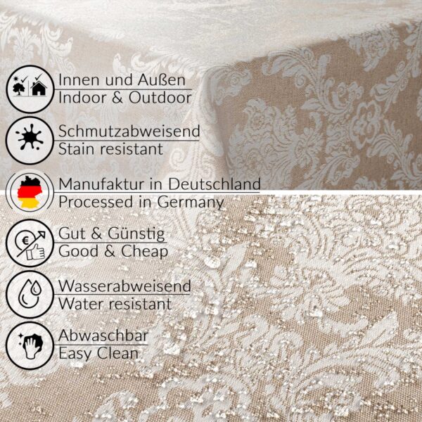 Stoff Tischdecke Tischwäsche Textil Tischtuch Baumwolle Polyester Jacquard Ornamente Meterware Premium Barock Beige Outdoor Tischdecke Gartentischdecke