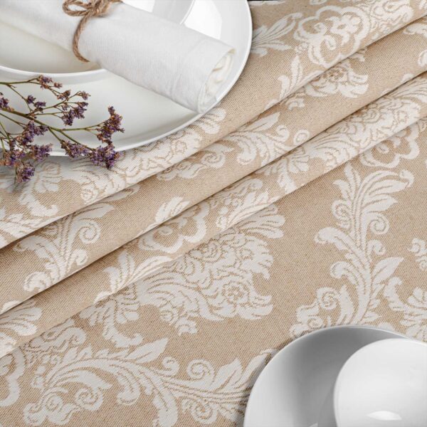 Stoff Tischdecke Tischwäsche Textil Tischtuch Baumwolle Polyester Jacquard Ornamente Meterware Premium Barock Beige Outdoor Tischdecke Gartentischdecke