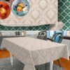 Stoff Tischdecke Tischwäsche Textil Tischtuch Baumwolle Polyester Jacquard Ornamente Meterware Premium Barock Beige Outdoor Tischdecke Gartentischdecke