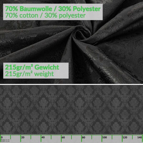 Stoff Tischdecke Tischwäsche Textil Tischtuch Baumwolle Polyester Jacquard Ornamente Meterware Premium Barock Schwarz Outdoor Tischdecke Gartentischdecke