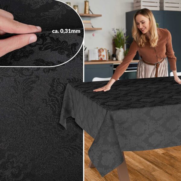 Stoff Tischdecke Tischwäsche Textil Tischtuch Baumwolle Polyester Jacquard Ornamente Meterware Premium Barock Schwarz Outdoor Tischdecke Gartentischdecke