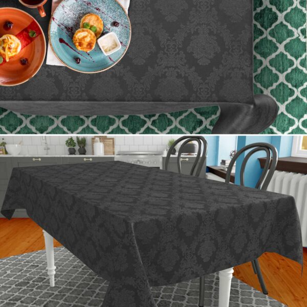 Stoff Tischdecke Tischwäsche Textil Tischtuch Baumwolle Polyester Jacquard Ornamente Meterware Premium Barock Schwarz Outdoor Tischdecke Gartentischdecke