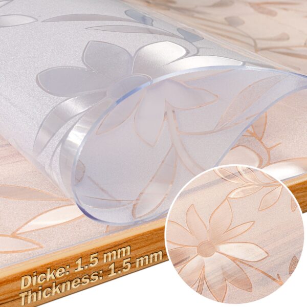 Tischfolie transparent Tischdecke Tischschutzfolie durchsichtig 1,5mm Tischschutz mit Motiv Blume bedruckt