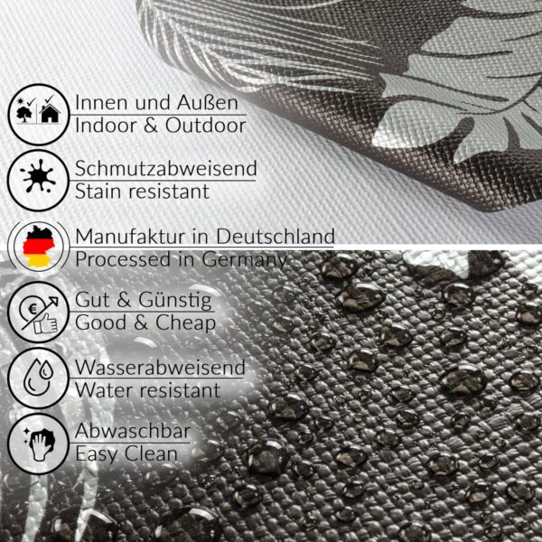 Wachstuchtischdecke abwaschbar Premium Leinenprägung Gartentischdecke Palmenblätter Silber Schwarz Breite 140cm