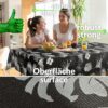 Wachstuchtischdecke abwaschbar Premium Leinenprägung Gartentischdecke Palmenblätter Silber Schwarz Breite 140cm