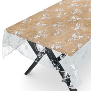 Transparente Tischdecke Vinyl Tischfolie Folie Tischschutzfolie 0,15mm mit Muster Blumen Weiß Breite 140cm