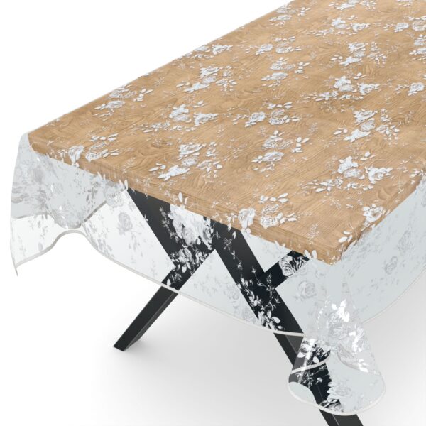 Transparente Tischdecke Vinyl Tischfolie Folie Tischschutzfolie 0,15mm mit Muster Blumen Weiß Breite 140cm