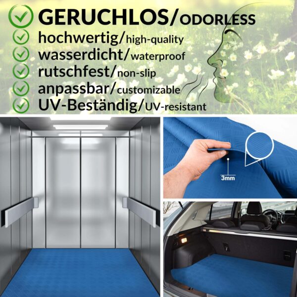 Gummiläufer Antirutsch Premium TPE Geruchsarm Bodenbelag Riffelblechoptik Blau 3mm Stark 100 cm Breite