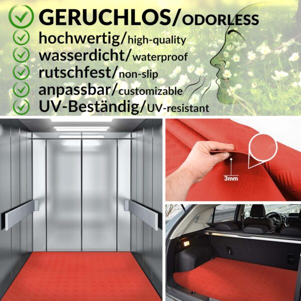 Gummiläufer Antirutsch Premium TPE Geruchsarm Bodenbelag Riffelblechoptik Rot 3mm Stark 100 cm Breite