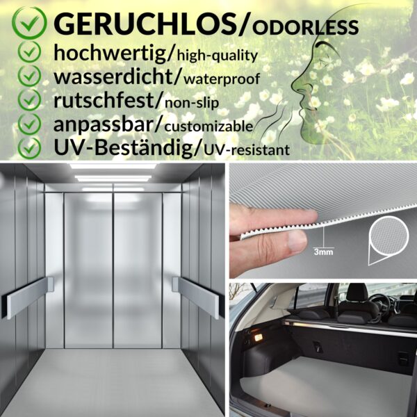 Gummimatte Gummiläufer Feinriefen Grau 3mm 100cm Breit auf TPE, Geruchslos – Bodenbelag, Bodenmatte