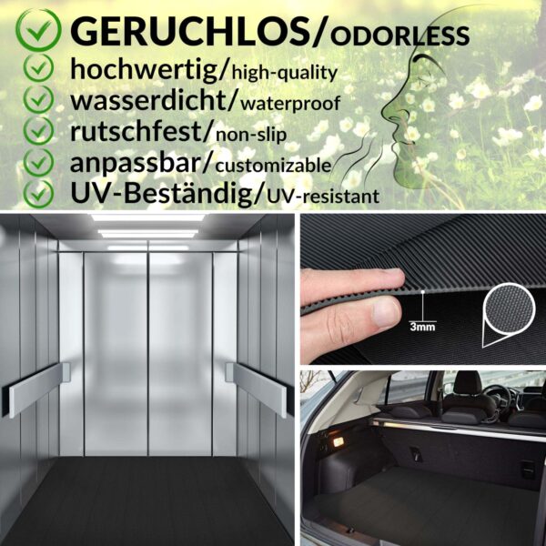 Gummimatte Gummiläufer Feinriefen Schwarz 3mm 100cm Breit auf TPE, Geruchslos – Bodenbelag, Bodenmatte