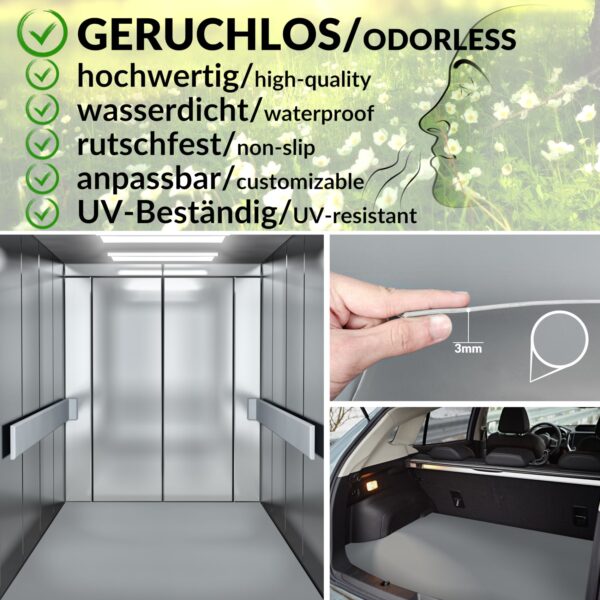 Gummimatte Gummiläufer Glatt 3mm Grau 100cm Breit auf TPE, Geruchslos – Bodenbelag, Bodenmatte