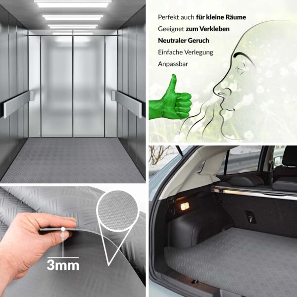 Gummimatte Meterware Gummi Bodenbelag Antirutsch Premium TPE Geruchsarm Riffelblechoptik Grau 3mm Stark 100 cm Breite