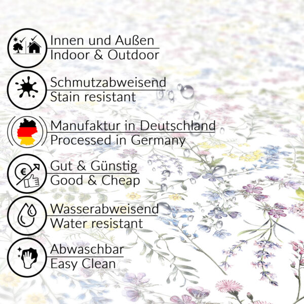 Wachstuch Tischdecke abwaschbar Wachstischdecke Meterware Rechteck Blumen Outdoor Gartentischdecke 160cm Breite