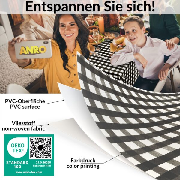 Wachstuch Tischdecke abwaschbar Wachstischdecke Meterware Rechteck Karo Schwarz Outdoor Tischdecke Gartentischdecke