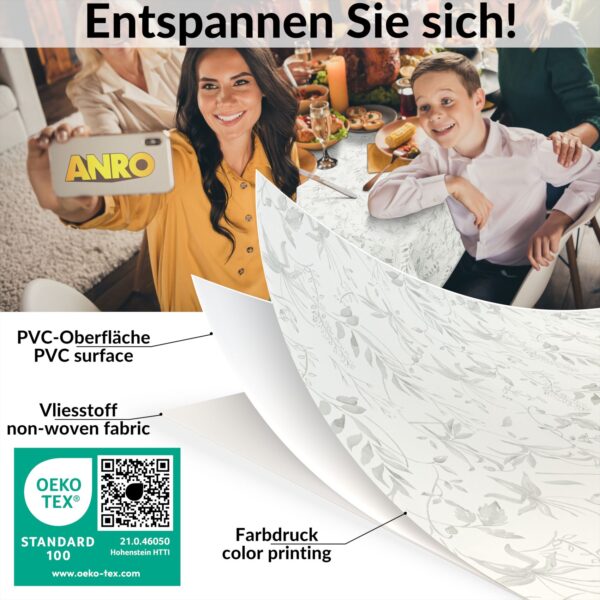 Wachstuch Tischdecke abwaschbar Wachstischdecke Meterware Rechteck Blätter Grau Outdoor Tischdecke Gartentischdecke