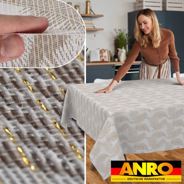 Tischdecke abwaschbar Stofftischdecke Lurex Baumwolle Polyester mit Teflonbeschichtung Lotuseffekt KATE Floral Blätter