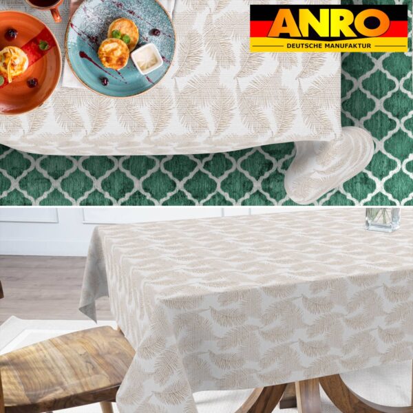 Tischdecke abwaschbar Stofftischdecke Lurex Baumwolle Polyester mit Teflonbeschichtung Lotuseffekt KATE Floral Blätter