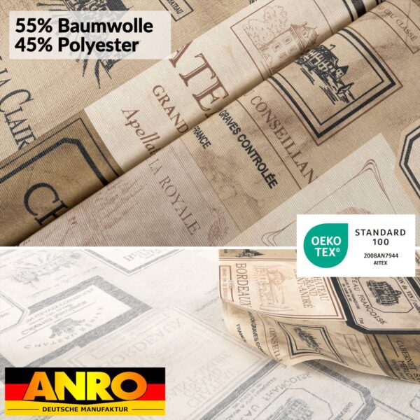 Tischdecke abwaschbar Stofftischdecke Gartentischdecke Textil Tischtuch Tafeldecke Meterware Wein