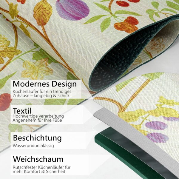 Küchenläufer waschbar Textil + PVC Küchenteppich rutschfest Sprinty Botanic Mehrfarbig 50cm Breit