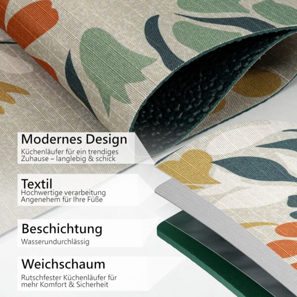 Küchenläufer waschbar Textil + PVC Küchenteppich rutschfest Sprinty Prato Mehrfarbig 50cm Breit
