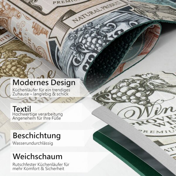 Küchenläufer waschbar Textil + PVC Küchenteppich rutschfest Sprinty Fortuna Mehrfarbig 50cm Breit