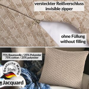 Kissenbezüge Sofakissen Dekokissen Gomera Jacquard Kuschelkissen Zierkissen 4 Größen mit & ohne Füllung Karo Beige