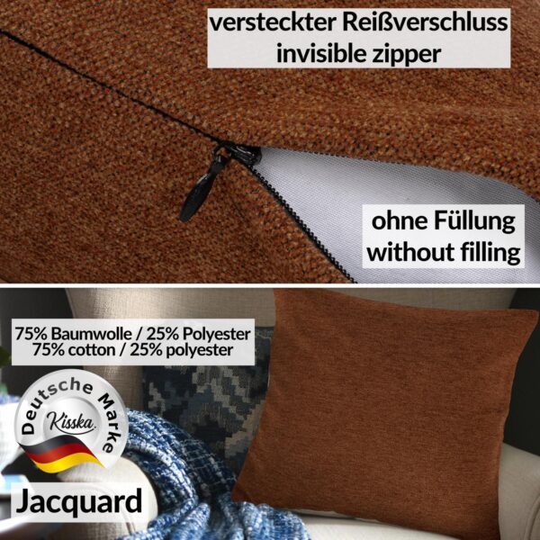 Kissenbezüge Sofakissen Dekokissen Gomera Jacquard Kuschelkissen Zierkissen 4 Größen mit & ohne Füllung Uni Kupfer