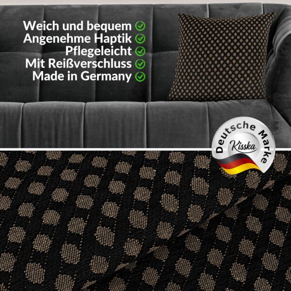 Kissenbezüge Sofakissen Dekokissen Gomera Jacquard Kuschelkissen Zierkissen 4 Größen mit & ohne Füllung Karo Schwarz Gold