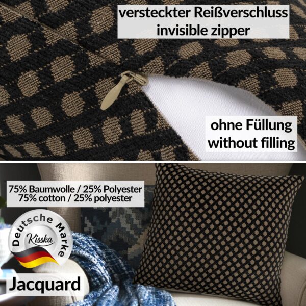 Kissenbezüge Sofakissen Dekokissen Gomera Jacquard Kuschelkissen Zierkissen 4 Größen mit & ohne Füllung Karo Schwarz Gold