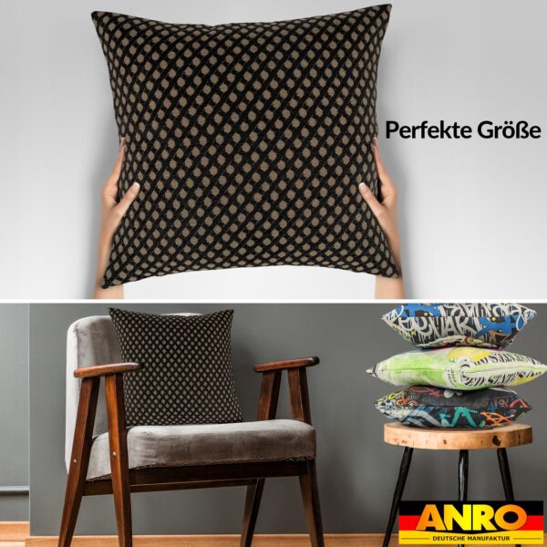 Kissenbezüge Sofakissen Dekokissen Gomera Jacquard Kuschelkissen Zierkissen 4 Größen mit & ohne Füllung Karo Schwarz Gold