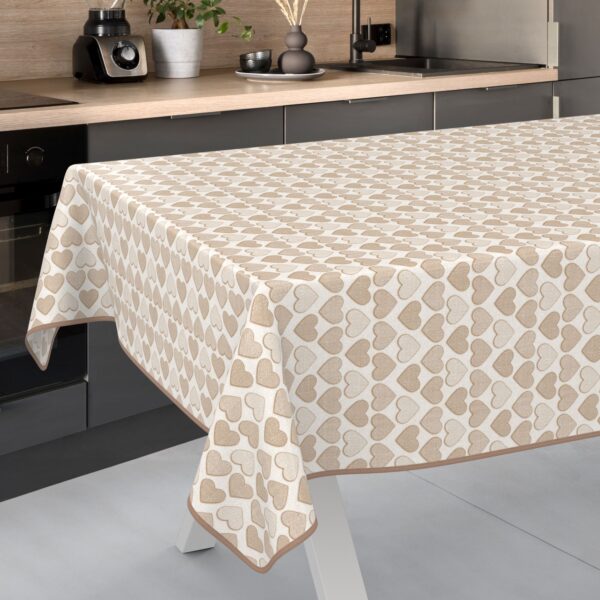 Wachstuch Tischdecke abwaschbar Wachstischdecke Meterware Herz Beige Outdoor Tischdecke Gartentischdecke