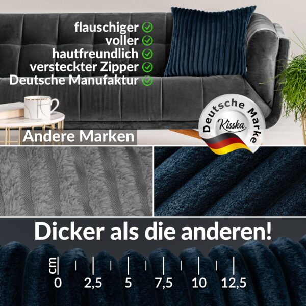 Plüsch Cord Kissen Kissenbezug Sofakissen Big Cord Dekokissen mit & ohne Füllung 4 Größen Jeansblau