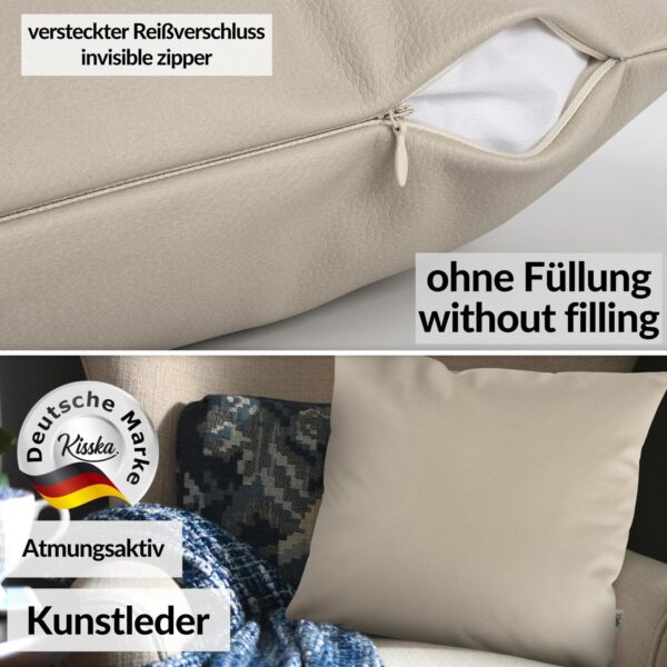 Kunstlederkissen Kissenbezüge Sofakissen Dekokissen Kissenhülle Kunstleder Kissen Lederkissen atmungsaktiv 4 Größen Kumo Beige