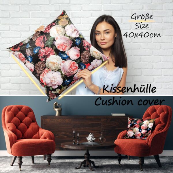 Mikrofaser Dekokissen Velours Kissenbezug Sofakissen Kissenhülle mit & ohne Füllung – Rosen Schwarz