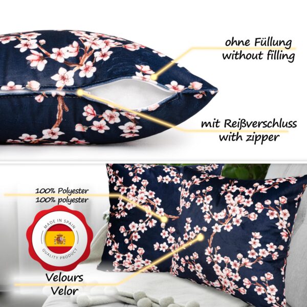 Mikrofaser Dekokissen Velours Kissenbezug Sofakissen Kissenhülle mit & ohne Füllung – Sakura Dunkelblau
