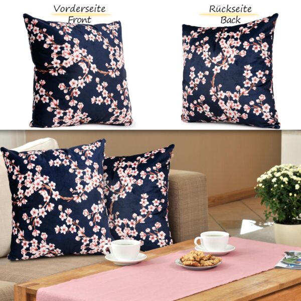 Mikrofaser Dekokissen Velours Kissenbezug Sofakissen Kissenhülle mit & ohne Füllung – Sakura Dunkelblau