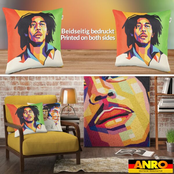 Dekokissen Pop Art Kissenbezug Zierkissen Sofakissen bedruckt mit & ohne Füllung 40x40cm Bob Marley