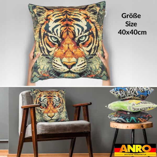 Dekokissen Pop Art Kissenbezug Zierkissen Kissenhülle bedruckt mit & ohne Füllung 40x40cm Tiger