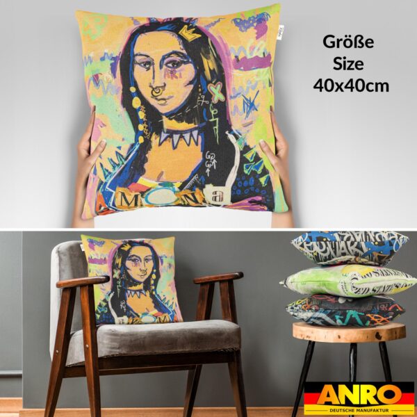 Dekokissen Pop Art Kissenbezug Zierkissen Kissenhülle bedruckt mit & ohne Füllung 40x40cm Mona Lisa